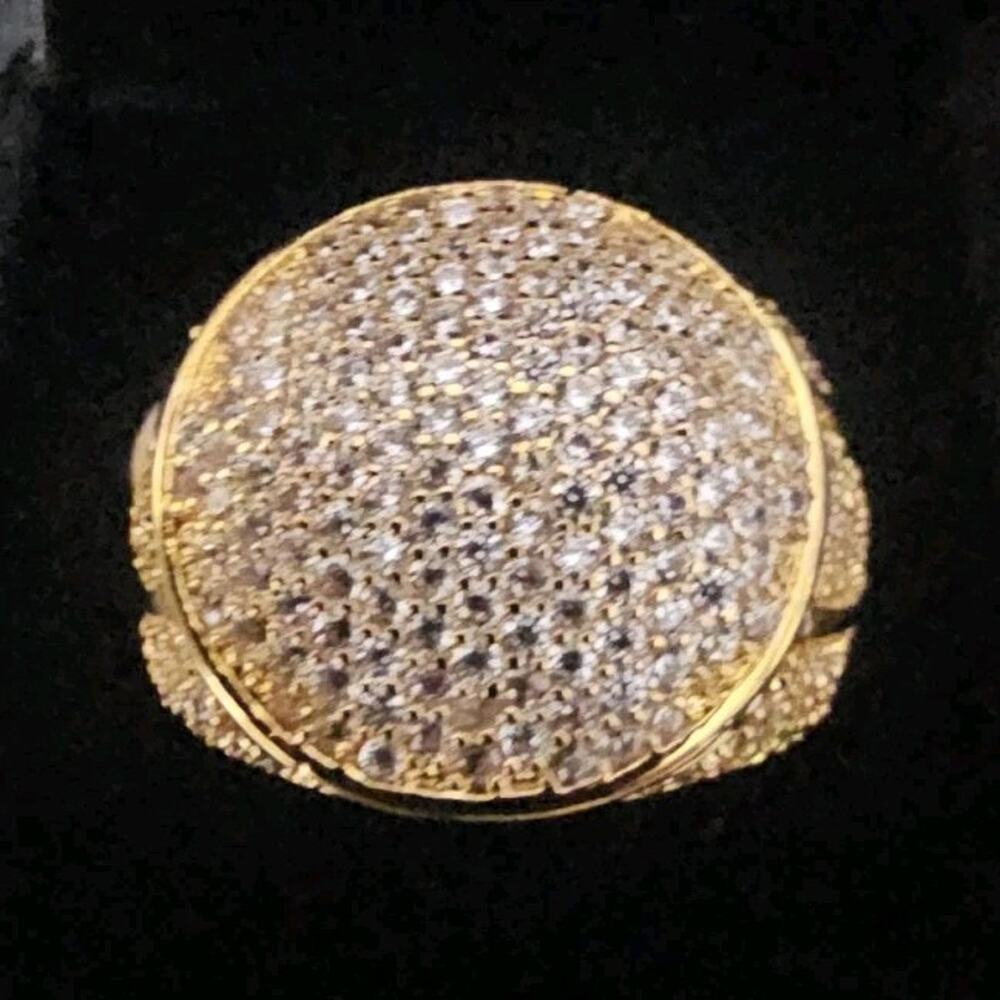 Gold Men's Ring SIZE 12 with Cubic Zirconia Pavé Hip Hop Style 26.2mm wide